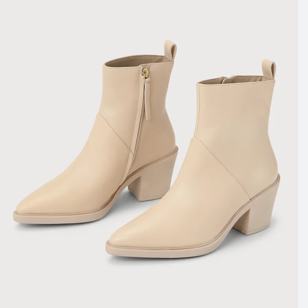 Seychelles Shining Star Cream Leather Pointed-Toe Ankle Boots Size 10 New
